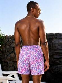 Manfinity VDAYZ Men's Casual Printed Drawstring Beach Shorts, Holiday - Blue - View 2
