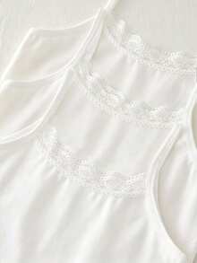 6pcs/Set Young Girl' Basic Sweet Minimalist Multi-Color Lace Trim Camisole & Boyshort Underwear Set Girl Cotton Shorts Sets 6t Summer - White - View 3