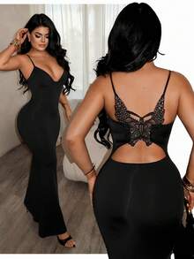SHEIN SXY Nuevo vestido sexy negro con espalda descubierta y diseño de mariposa para mujer - Negro - Ver 1