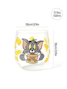 TOM & JERRY X SHEIN 1個卡通貓鼠 24.35oz/720ml 高硼矽玻璃隨行杯，大容量透明飲水杯，附起司印花，適用於水、果汁、冰咖啡、汽水與冷飲，適合居家、辦公室及日常使用 - 無色 - 查看 8