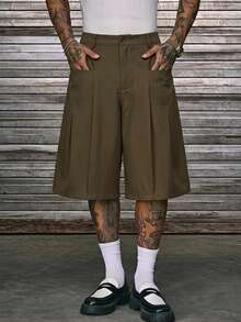 AXEPEAK Men's Summer Casual Solid Color Wide Leg Shorts - Brown - View 1
