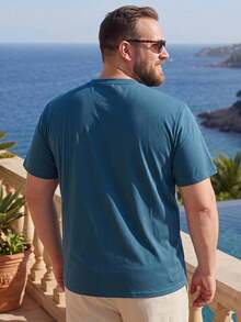 Manfinity Roghcode Plus Size Men's Geometric Print Round Neck Short Sleeve Casual T-Shirt, Summer - Blue - View 2