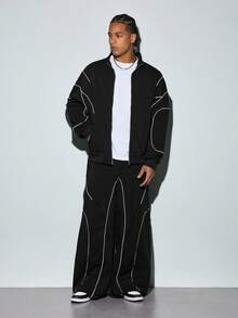 Modcrash Men's Jacket Pants Set, Streetwear Minimalist Casual, Relaxed Fit, Autumn Winter, Unisex - Black - View 4