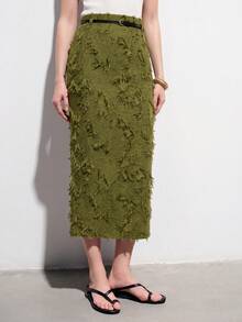 Aveloria Modichic Zebra Print Animal Pattern Random Print High Waist Straight Skirt With Belt, Minimalist Elegant Commute Old Money Style Versatile Skirt - Army Green - View 1