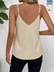 SHEIN Clasi Women's Lace Patchwork Casual Elegant Versatile Everyday Camisole Top Everyday Apricot Summer Brunch Daytime Daytime - Apricot - View 2