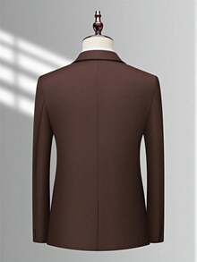 RONVEXI Men 1pc Peak Collar Blazer & 1pc Formal Suit Pants, Old Money Style, Ceremony - Coffee Brown - View 7