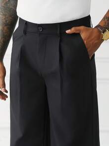 Manfinity Homme Men's Street Black Baggy Wide Leg Stiff Mature Casual Pants,Street-Style Perfect For Everyday Outings,Gifts Suitable For A Husband - Black - View 3