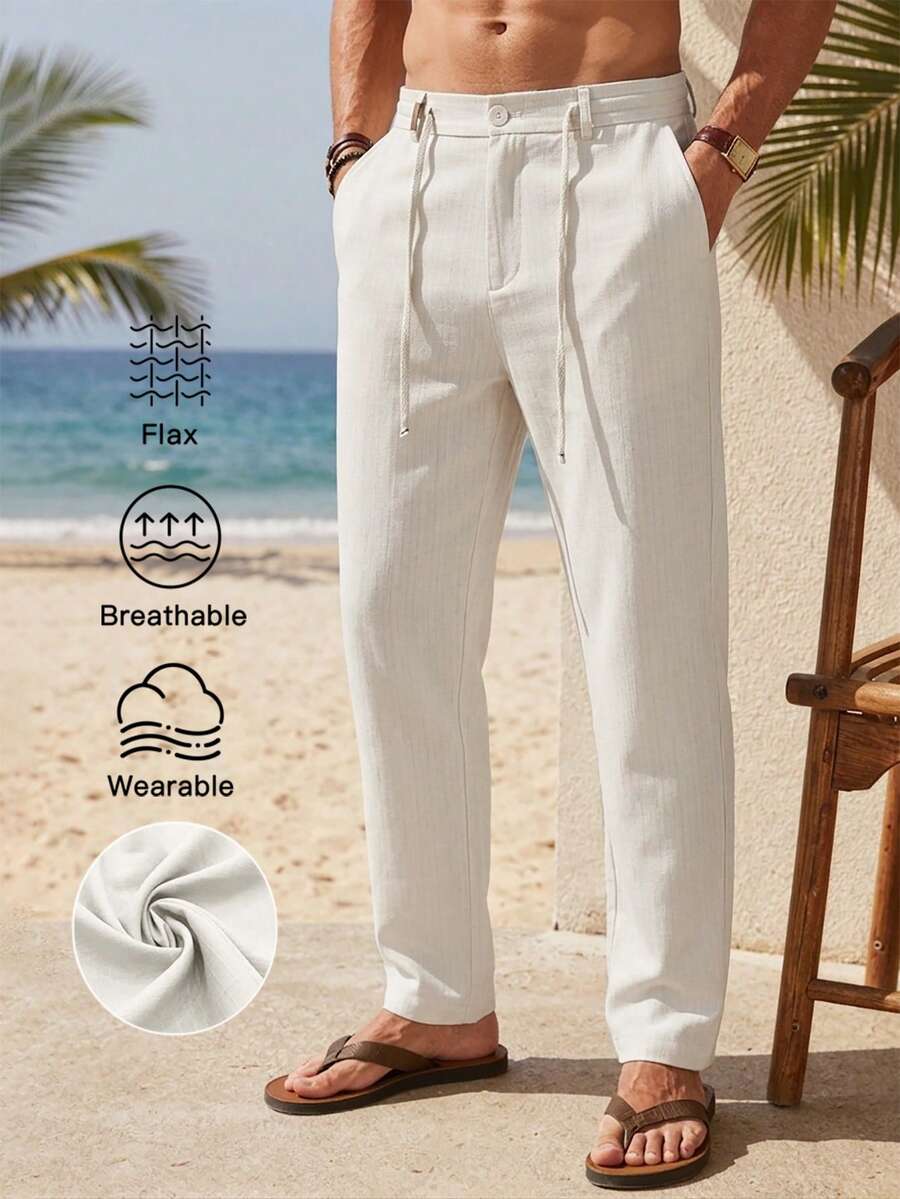 VENTUSAIL Men's Solid Color Drawstring Linen-Feel Casual Pants, Long Trousers With Pockets, Suitable For Outdoor Wear Relaxed Fit Pants Men Beach For Men Pants Linen Pants For Men Lightweight Men Pants Men Summer Pants World Cup Holiday, Men Old Money, Daily Leisure, Weekend Trips, Outdoor Activities, Travel Expeditions, Relaxed Work Environments Or Semi-Formal Occasions, Boyfriend/Husband Gift, Anniversary /Birthday Gift Party Summer Vacation Holiday, Wedding, Spring To Summer, Easter, Y2k, Vintage - Apricot - View 1