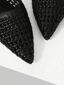 Mnmlis Women's New Woven Vacation Style Back Strap Fashion High Heels Shoes Comfortable Daily Commute Versatile - Black - View 6