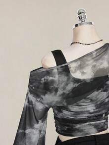 SHEIN ICON 大尺碼女款紮染圖案休閒百搭 2 合 1 T恤 - 黑色 - 查看 11