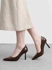 CUCCOO BIZCHIC High Heels Women's New Summer Soft Leather Pointed Thin Heel Low Vamp Commuting Etiquette Professional Shoes - Coffee Brown - View 4