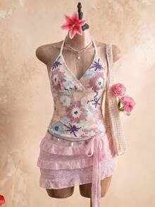 Glamine Top de tirantes finos sin espalda con bordado de lentejuelas verde para mujer, top sexy de moda para vacaciones, top con bordado de lentejuelas - Blanco - Ver 4