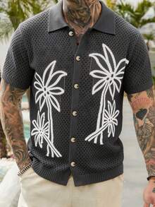 VENTUSAIL Top de punto casual versátil para uso diario con patrón de coco y abotonadura sencilla para hombres - Gris - Ver 5