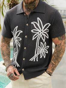 VENTUSAIL Top de punto casual versátil para uso diario con patrón de coco y abotonadura sencilla para hombres - Gris - Ver 6