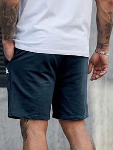Manfinity CasualCool Men's Geometric Print Drawstring Waist Pocket Shorts - Navy Blue - View 4