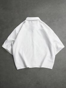 SLATEMANN Men's Striped Color Block Single-Breasted Casual Versatile Daily Travel Short Sleeve Shirt - White - View 3
