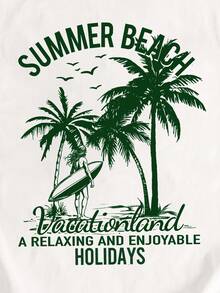 Manfinity Joysei White Plus Size Men's Slogan Palm Tree Print Tank Top - White - View 3