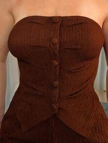 Vassilux Commute Minimalist Office Simple Satin Sexy Elegant Party Top & Long Pants Set Summer Brown - Brown - View 3