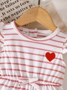 SHEIN Playful Pals Infant Girls Casual Striped Romper Spring/Summer - Pink - View 9