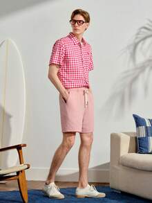 Men's Cotton Drawstring Waist Pocket Casual Shorts, Holiday - Dusty Pink - View 7