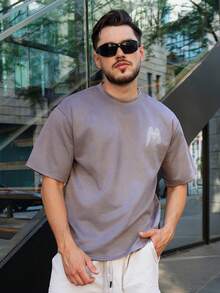 LEOGASHI LEOGASHI Men's Summer Fashionable Vintage American Style Short Sleeve T-Shirt, Emo, For Fall - Dark Grey - View 2