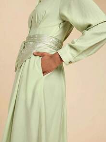 Travachic Women's Solid Color Long Sleeve Button Half-Placket Shirt Dress Teachers' Day Brunch Picnic Party Tea Party Sage Green Fall Casual French Elegant - Green - View 5
