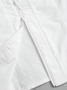 Sweetra Blusa de mujer nueva de algodón puro blanco, minimalista, corte ajustado, para oficina y desplazamientos, elegante, estilo de alta inteligencia, diseño de doble cremallera, manga corta y cuello en V - Blanco - Ver 3