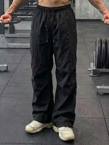 GymBeat Men's Letter Print Sports Long Pants - Black - View 2