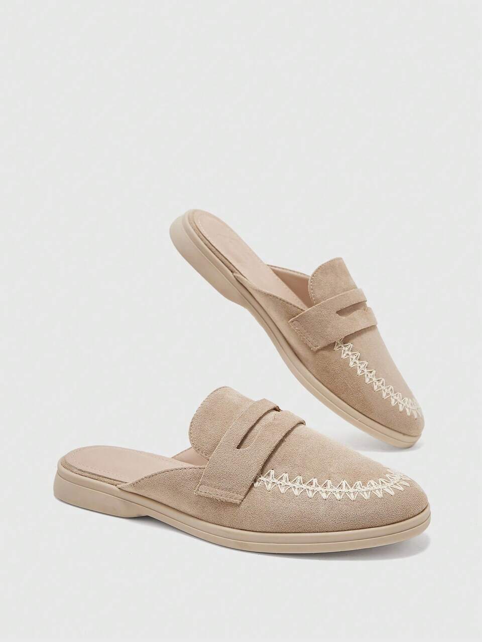 CUCCOO BIZCHIC Fashion Apricot Suede Comfortable Commuting Women's Mules Shoes Flat Shoes Suitable For Outdoor Vacation Shopping To Work Daily Commuting Casual