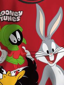 LOONEY TUNES X SHEIN 男嬰圓領字母卡通圖案拼色休閒日常長袖衛衣 - 白色 - 查看 7