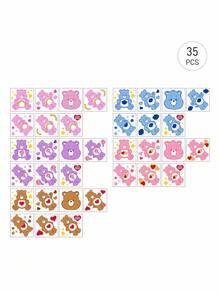 SHEIN X Care Bears 防水愛心熊臨時紋身貼紙，35張隨機款式，適合成人，派對、海灘與假期皮膚裝飾首選 - 彩色 - 查看 6
