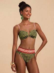 Travachic Damen Vintage Blumen & Palmen Muster Badeanzug Set, geeignet für Strandurlaub, Ausflüge, Kreuzfahrt Party, schick - Verschiedenfarbig - Übersicht 3