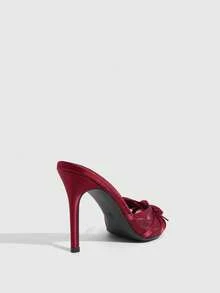 CUCCOO SZL 女款酒紅色網布縫線蝴蝶結水鑽元素時尚優雅氣質尖頭高跟涼鞋 - 酒紅色丁 - 查看 10