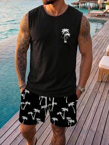 VIVINTIMO Set Tank Top Pria Regular Fit Motif Kelapa Gaya Liburan, Cocok untuk Liburan di Pulau, Liburan Hawaii, Satu Set untuk Padu Padan yang Mudah, Hadiah Istimewa untuk Pacar - MultiWarna - View 4