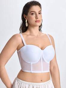 Slumbrini Plus Size Women Lace Bra With Removable Shoulder Strap, Comfortable Non-Slip Underwear - White - View 6