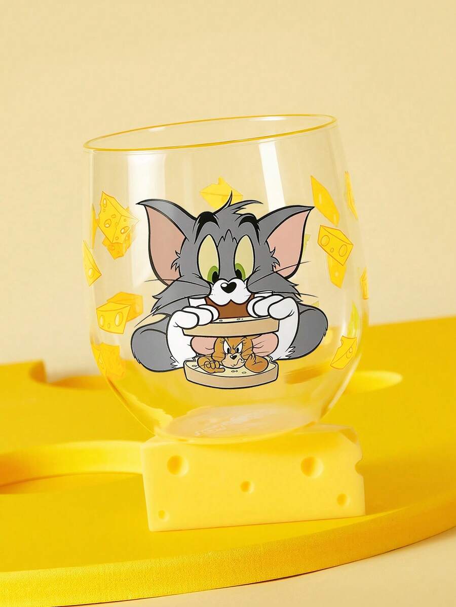 TOM & JERRY X SHEIN 1個卡通貓鼠 24.35oz/720ml 高硼矽玻璃隨行杯,大容量透明飲水杯,附起司印花,適用於水、果汁、冰咖啡、汽水與冷飲,適合居家、辦公室及日常使用 - 無色 - 查看 1
