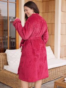 Doze Lane Women's Autumn Thermal Lined Flannel Plus Size Thick Robe Loungewear Night Red Night Night - Burgundy - View 2