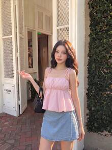 SHEIN MOD Women's Pink Puff Sleeve Top, Summer Camisole,Mardi Gras,Valentines - Baby Pink - View 5