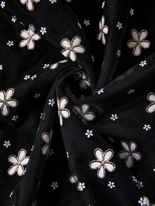 Amorya Women's Metal 3D Floral Decor Long Sleeve Top & Skirt Elegant 2 Pieces Set - Black - View 7