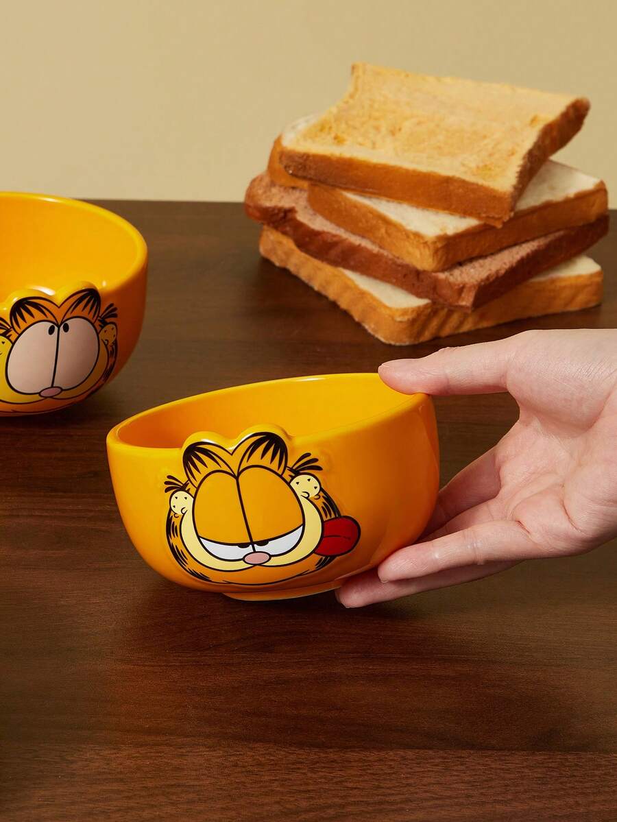 GARFIELD | SHEIN 1個直徑4.8英吋/12.2公分可愛卡通角色圖案穀物碗,15.22盎司/450毫升深湯碗,陶瓷甜點碗,適用於沙拉、義大利麵、燕麥粥、拉麵,可用於微波爐和洗碗機,貓咪 - 橘色 - 查看 1