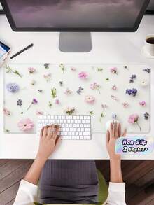 1 PC Extra Large Non Slip Rubber Base Stitched Edges Durable Smooth Surface Pastel Floral Gaming Desk Pad For Women Office Gaming Setup Gift For Her Spring Summer Large Desk Mat Cute Mouse Pad Aesthetic Desk Accessories - multicolor - View 1