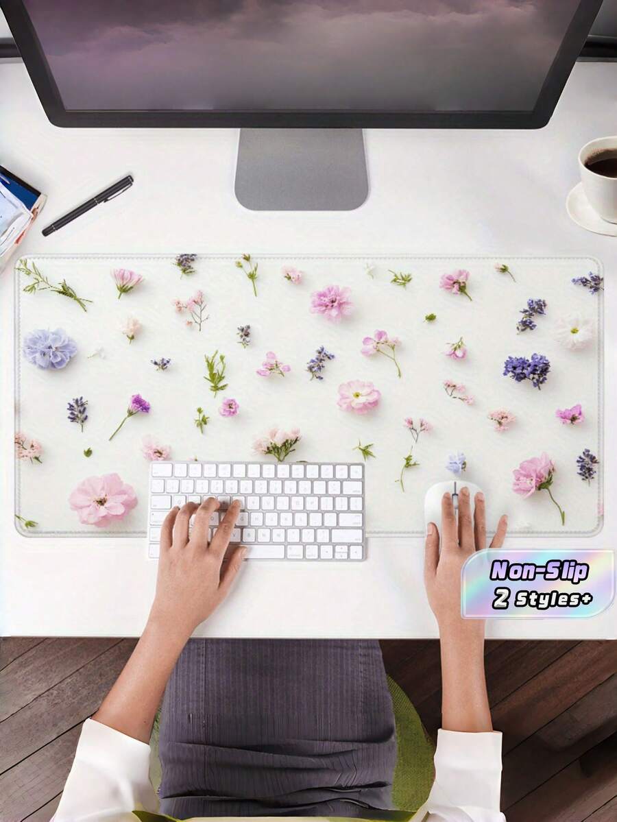 1 PC Extra Large Non Slip Rubber Base Stitched Edges Durable Smooth Surface Pastel Floral Gaming Desk Pad For Women Office Gaming Setup Gift For Her Spring Summer Large Desk Mat Cute Mouse Pad Aesthetic Desk Accessories - multicolor - View 1