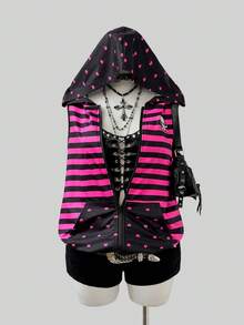 Sunspun Plus Size Spring/Summer Striped Patchwork Hooded Sleeveless Kangaroo Pocket Sweatshirt - Multicolor - View 8