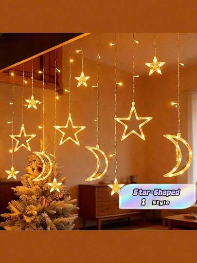 Illuminated Window Curtain With Stars And Moons,  Multi-Functional Decorative Camping Lights With USB Port, Star String Lights, Five-Pointed Star Curtain, Suitable For Christmas, Occasions, Weddings, Holidays, And Home Decoration