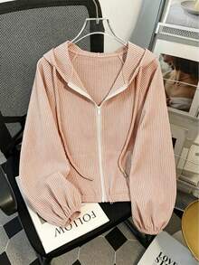 Franclia Women's Spring/Summer Lightweight Casual Versatile Long Sleeve Hooded Zip-Up Sun Protection Jacket - Khaki - View 5
