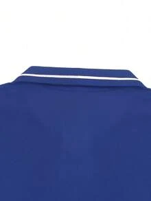Manfinity Homme Camisa polo de manga corta casual para hombres con bloques de color para viajes y desplazamientos - azul real - Ver 4