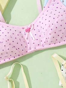 Genkimix Kids 4pcs/Set Tween Girls Cartoon Polka Dot All-Over Print Cute Girls Bra & Underwear Set, Comfortable For All Seasons Autumn Fall - Multicolor - View 3