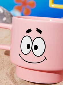 SpongeBob SquarePants | SHEIN 1 Buah Mug Bergambar Kartun, Kapasitas 12,68oz/375ml, Dapat Ditumpuk, Tahan Dingin dan Panas, Dapat Digunakan di Oven Microwave dan Mesin Pencuci Piring, Cocok untuk Air, Susu, Jus, dan Kopi - Berwarna merah muda - View 4