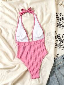 Swim Vcay 女款豹紋深V掛脖性感連身泳衣 節慶波希米亞風 - 彩色 - 查看 2