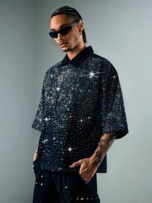 ROMWE MEN Street Life Chaqueta vaquera con cierre de hebilla de avión y solapa oblicua para hombres - Azul - Ver 6